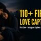First love captions for Instagram, couple photo with bold yellow headline text