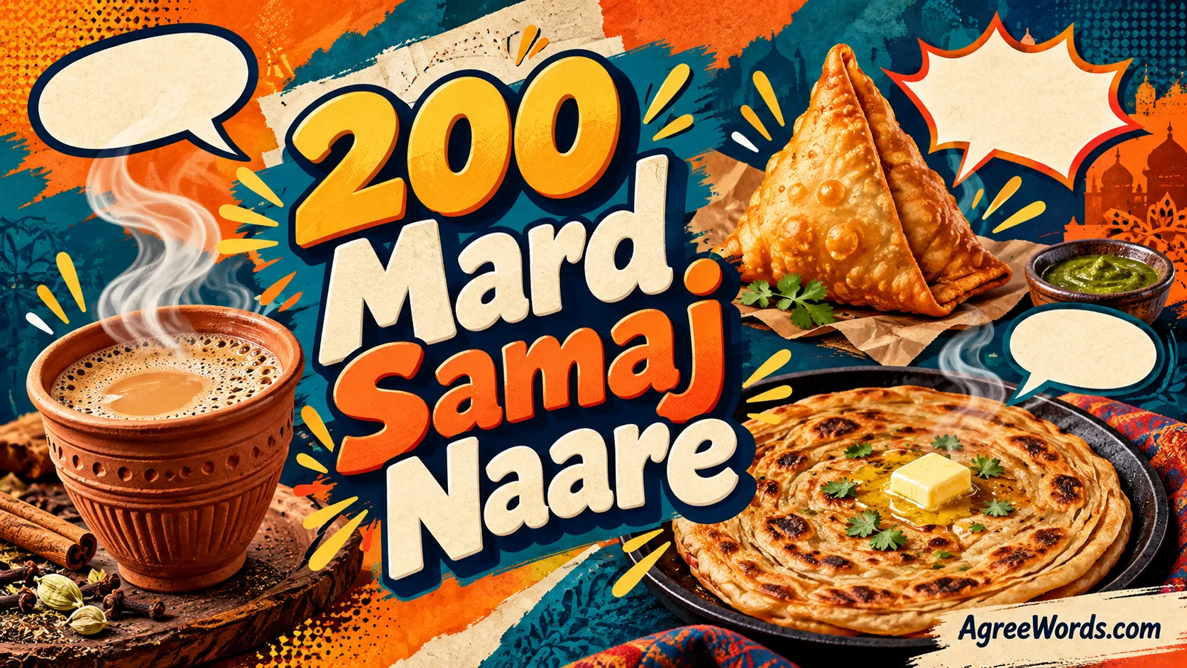 200 Mard Samaj Naare banner with chai, samosa and paratha
