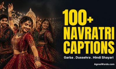 Navratri captions for Instagram, garba night dance photo with bold yellow headline text