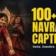 Navratri captions for Instagram, garba night dance photo with bold yellow headline text