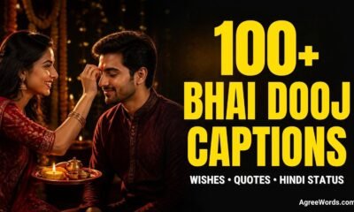 100 plus Bhai Dooj captions for Instagram, brother and sister tilak photo with yellow bold headline text