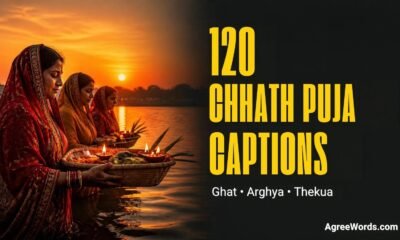 Women holding a bamboo basket with diyas in a river at sunset for Chhath Puja captions for Instagram