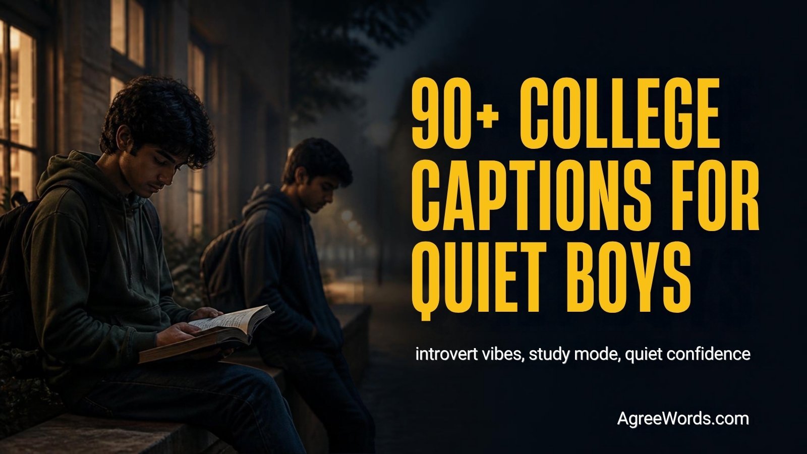 Indian college boy studying quietly in a library corner, college life captions for boys