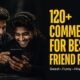 Two best friends laughing at a phone with text 120 plus comments for best friend post