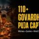Indian family doing Govardhan Puja with Annakut food thali and diyas, 110+ Govardhan Puja captions for Instagram text overlay