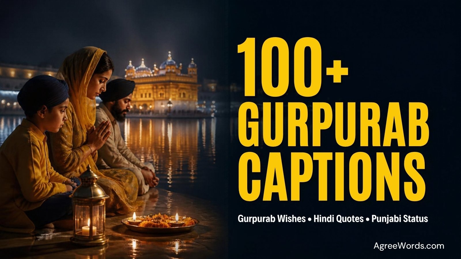 Gurpurab captions for Instagram, Golden Temple and langar photo with Guru Nanak Jayanti 2026 text