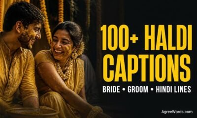 Haldi ceremony captions for Instagram featured image with bride and groom turmeric ritual