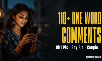 110 plus one word comments for Instagram, bright yellow headline text on dark photo background