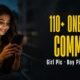 110 plus one word comments for Instagram, bright yellow headline text on dark photo background