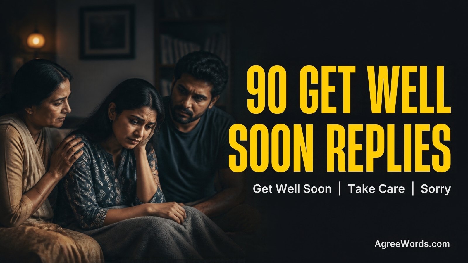 Phone screen showing reply to get well soon and take care text messages