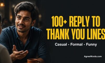 Indian man smiling with bold yellow headline text about replies to thank you messages