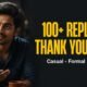 Indian man smiling with bold yellow headline text about replies to thank you messages